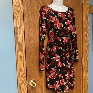 Black and red floral ferret feel dress with lace up front